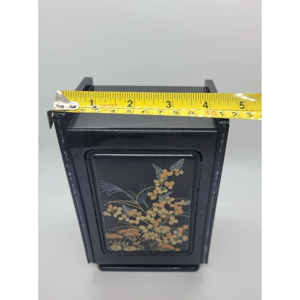 Vintage Japanese Style Black Floral Jewelry Box 4 Drawer Mirror Vanity Organizer
